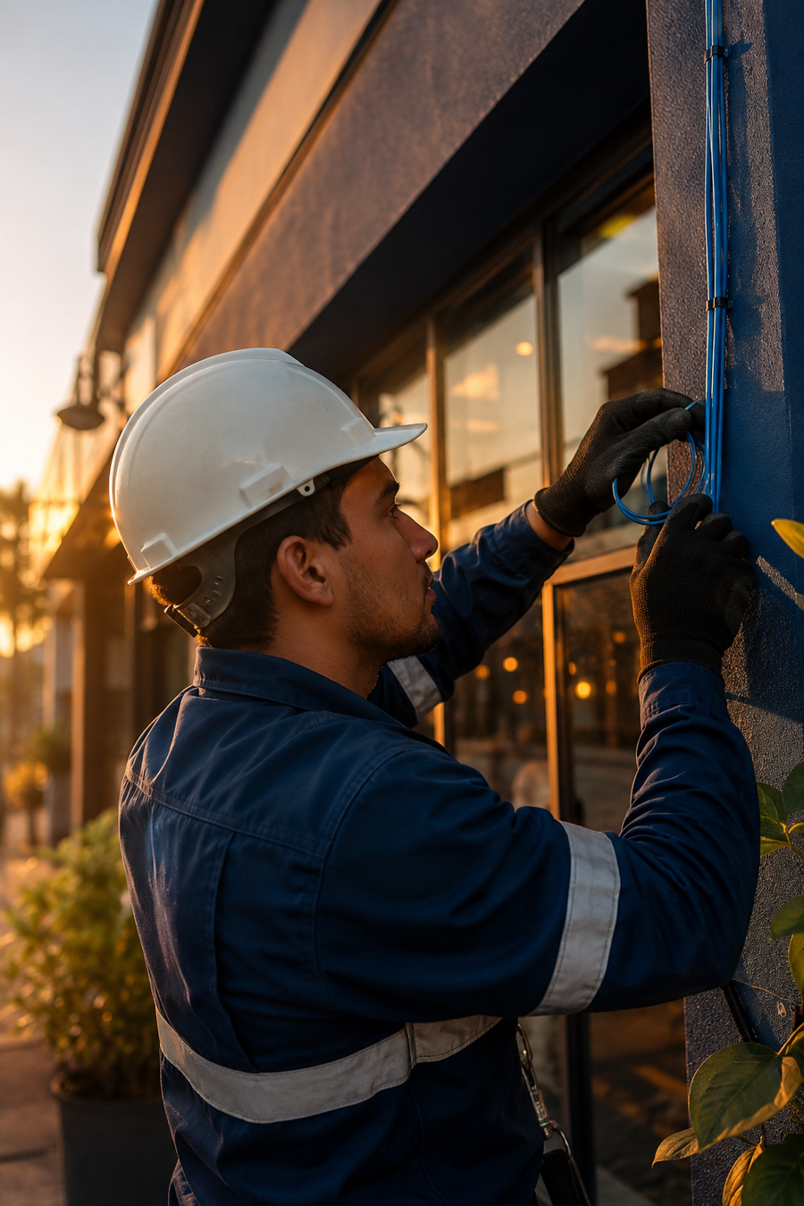 Técnico de Integral SEEC instalando fibra óptica en una vivienda de Piendamó